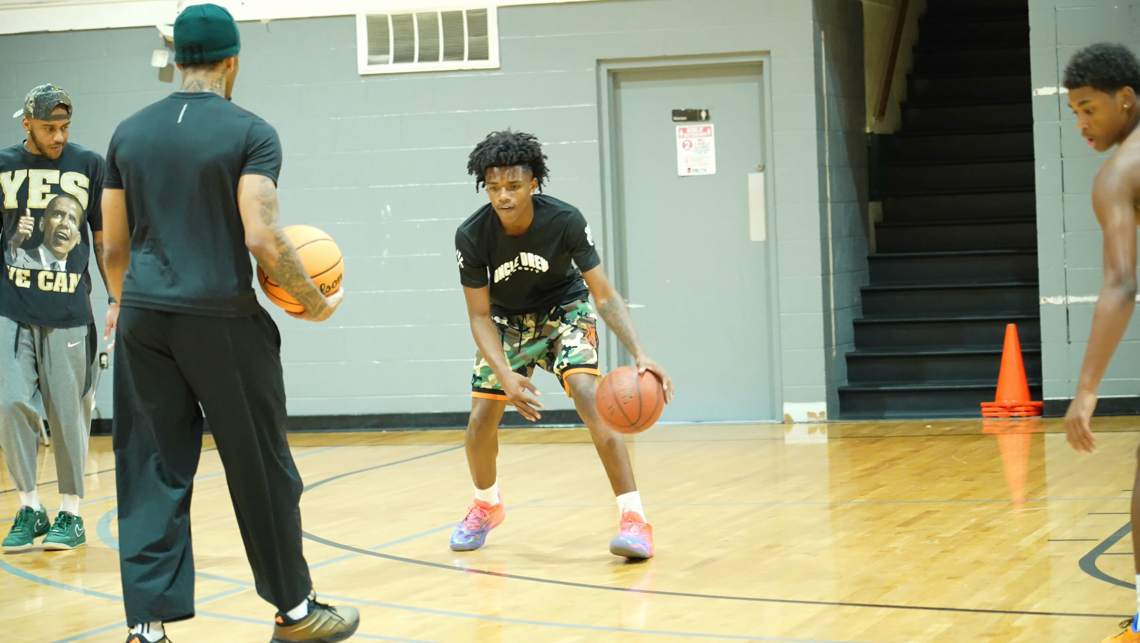 Basketball player working through a training drill