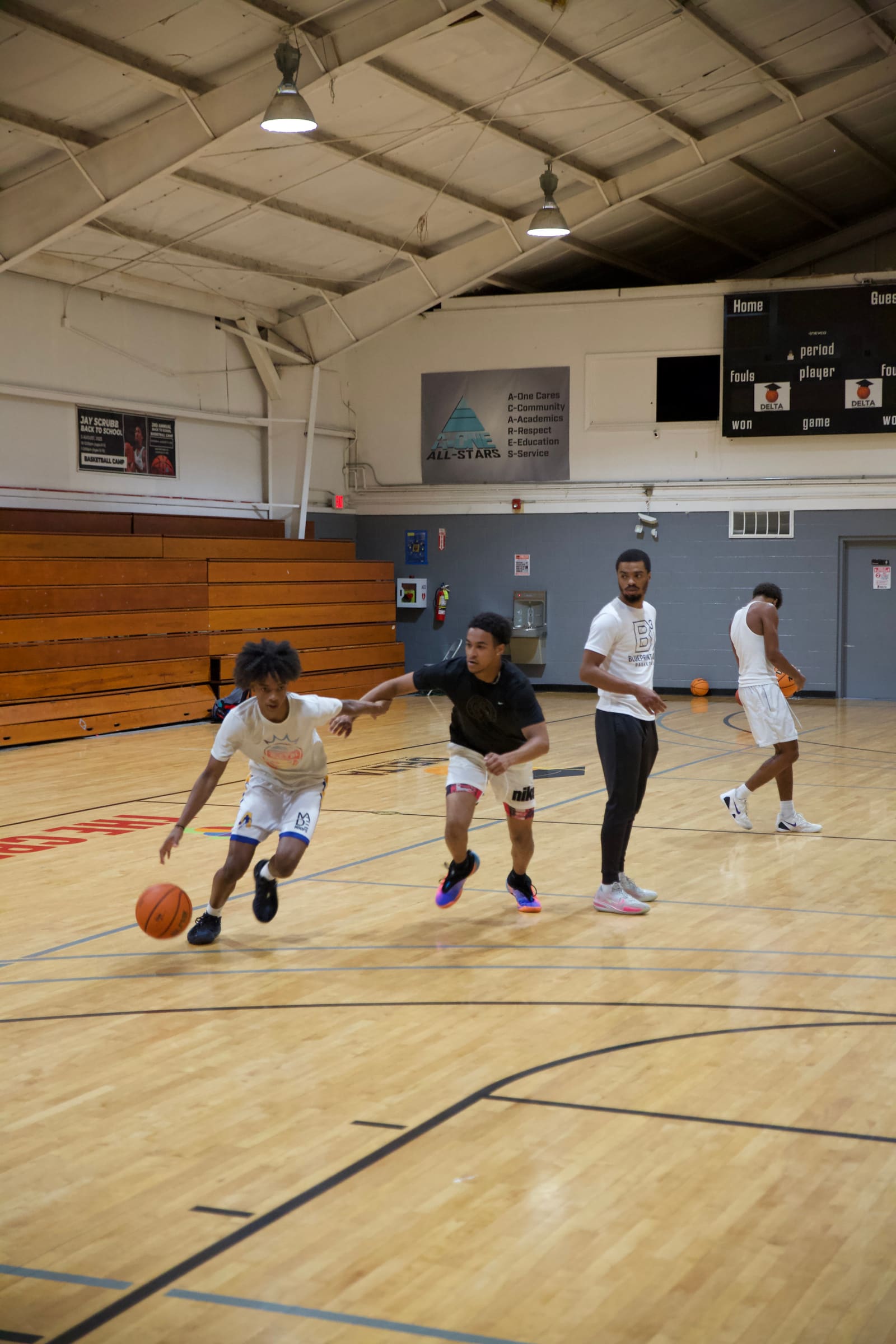 Basketball hoop and gym interior