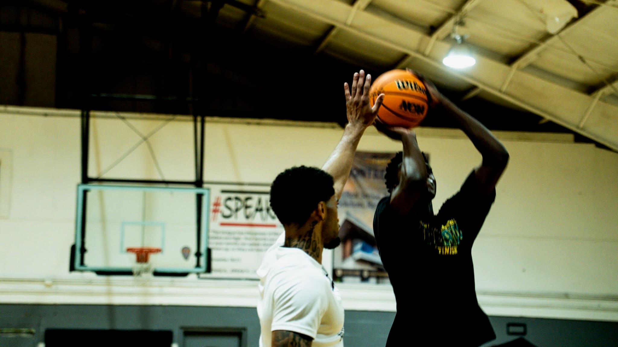 Basketball players training together